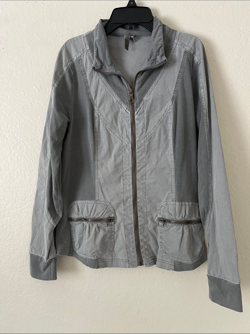 Like New! XCVI Full Zip Utility Lagenlook Lightweight Jacket Gray Cotton Blend M